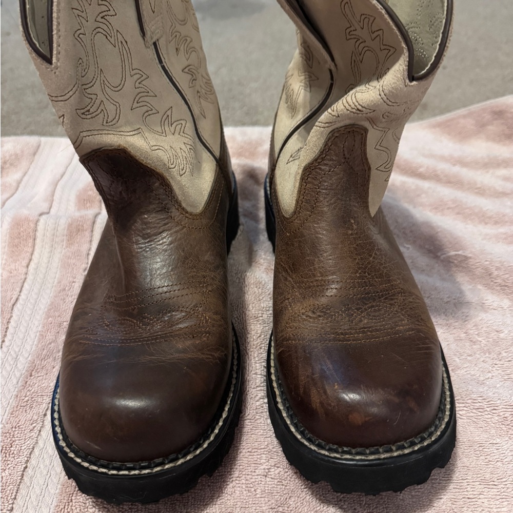 Ariat Cream and Brown Leather Boots